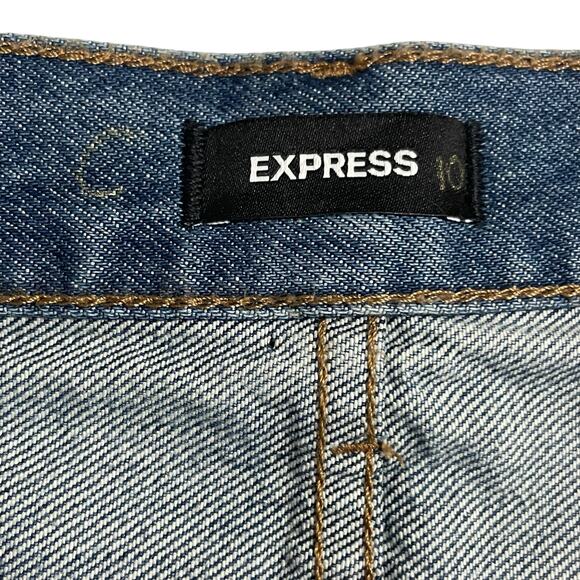 Express Womens Shorts Size 14 Blue Mom Shorts Button Fly Super High Rise Denim - Picture 5 of 13